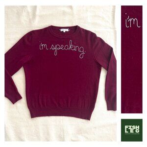 Lingua Franca | "I'm Speaking" Chainstitched Cashmere Sweater - Sz S / Maroon